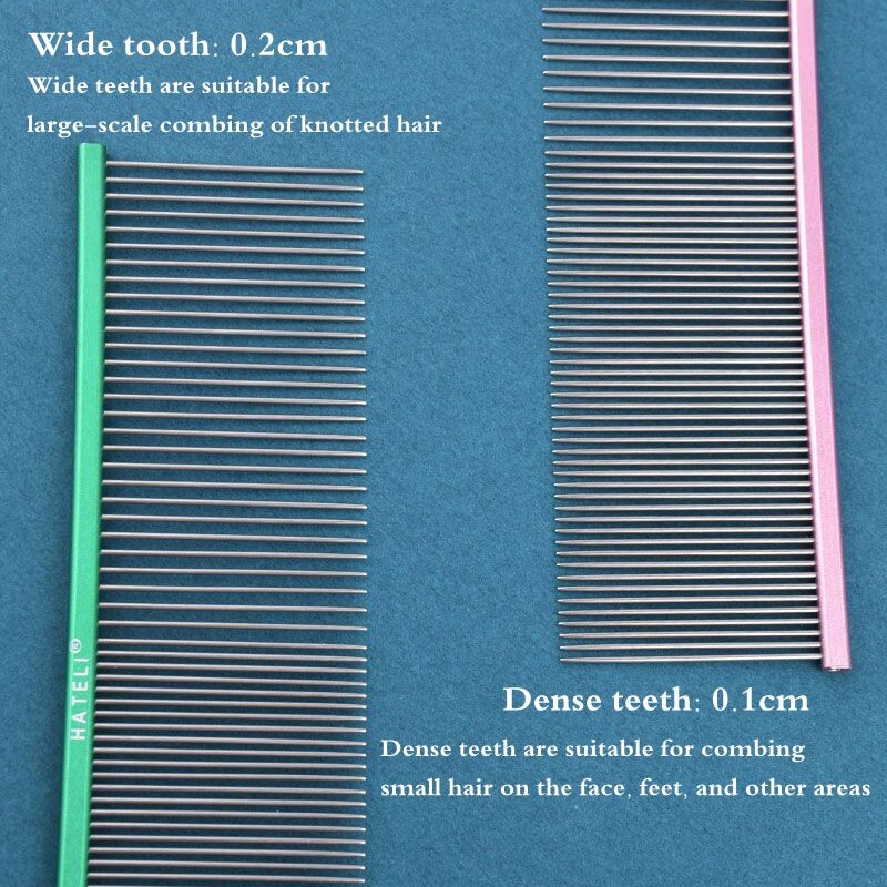 7 krāsu mājdzīvnieku kopšanas ķemme ar platiem zobiem, profesionāla viegla alumīnija nerūsējošā tērauda kaķu ķemme, matu trimmera suka, suņu ķemme 16/19 cm