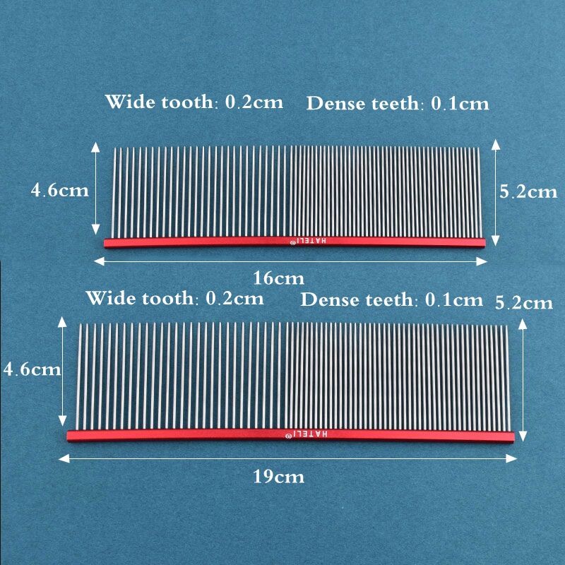7 krāsu mājdzīvnieku kopšanas ķemme ar platiem zobiem, profesionāla viegla alumīnija nerūsējošā tērauda kaķu ķemme, matu trimmera suka, suņu ķemme 16/19 cm