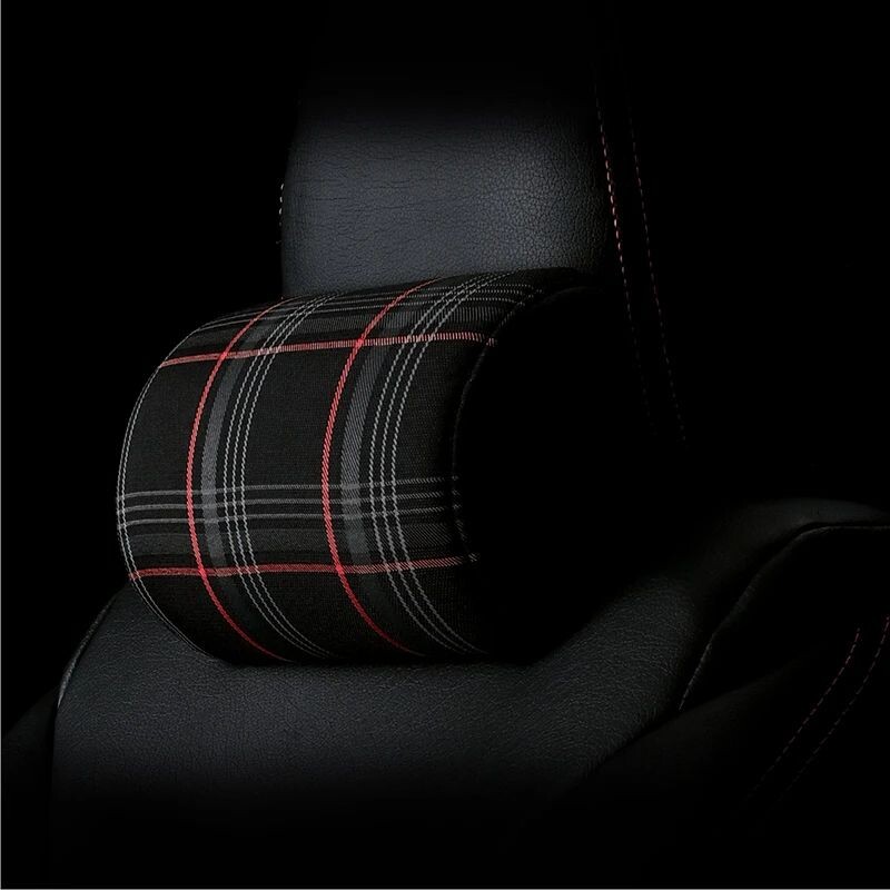 Suport de pernă din PVC cu țesătură tartan pentru tetieră auto pentru VW MK7 GTD GTE GT Accesorii pentru tetieră din spumă cu memorie din țesătură tartan
