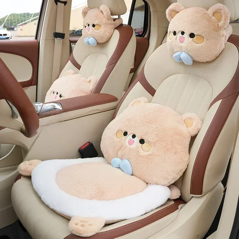 Drăguț pernă de pluș pentru gât mașină pernă de scaun cu animale din desene animate covoraș de odihnă pentru călătorie scaun auto gât suport lombar Accesorii pentru interiorul mașinii