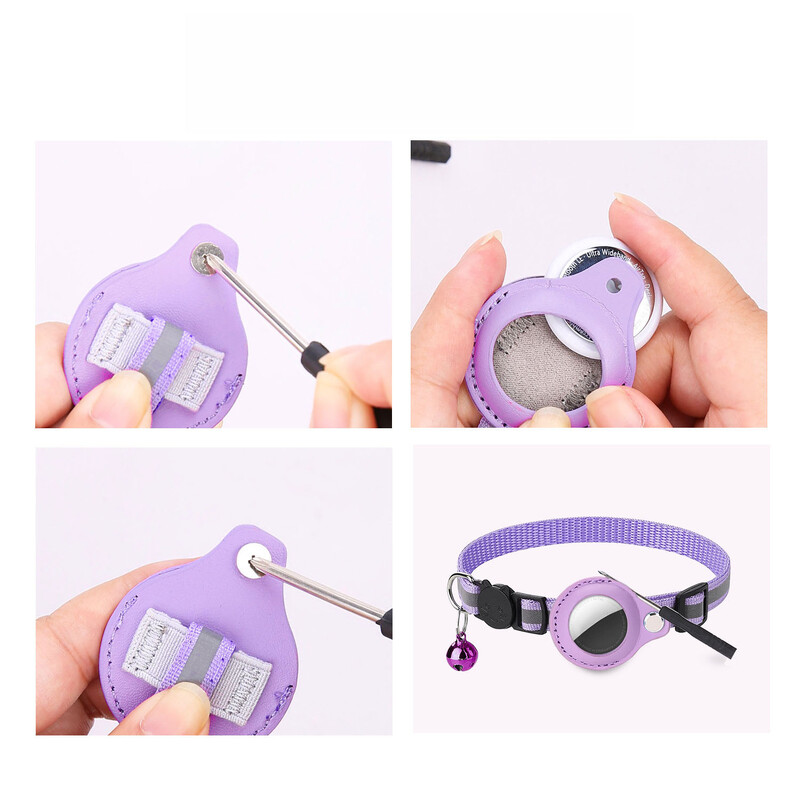 Mājdzīvnieku GPS aksesuāri Pretpazudušo kaķu kaklasiksna Apple Airtag Tracker aizsargmaciņa ar zvaniņu atstarojošu kaķu kaklarotu kaķēnu rīku