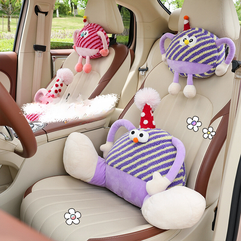Pernă pentru talie pentru mașină Tetiera pentru mașină Pernă pentru mașină cu picior mare de desene animate, jucărie de pluș cu dungi Pernă pentru gât mașină Pernă pentru spate Husa scaunului