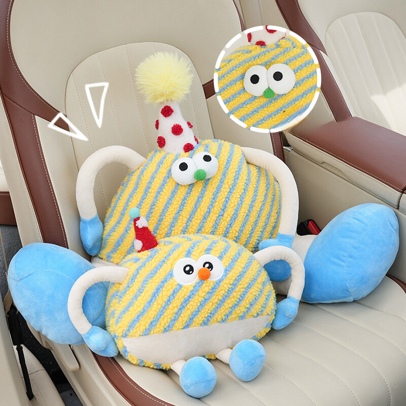 Pernă pentru talie pentru mașină Tetiera pentru mașină Pernă pentru mașină cu picior mare de desene animate, jucărie de pluș cu dungi Pernă pentru gât mașină Pernă pentru spate Husa scaunului