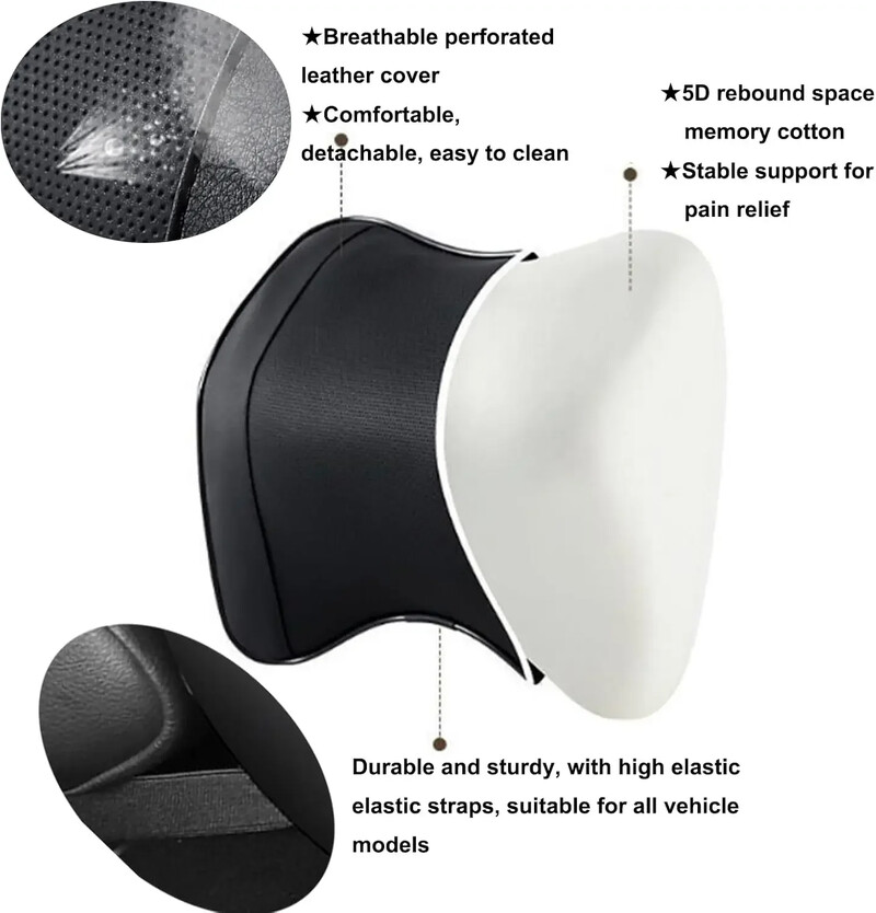 Komfort autós fejtámla párna Memóriahab, légáteresztő autós nyaktámasztó párna levehető huzattal Ergonomikus kialakítás fájdalomcsillapító