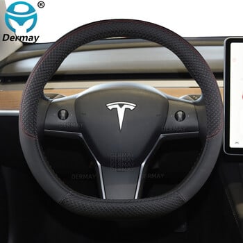 για Tesla Model 3 2016 2017 2018 2019 2020 2021 2022 2023 9 Χρώματα Κάλυμμα τιμονιού αυτοκινήτου PU Δερμάτινο αντιολισθητικό αξεσουάρ αυτοκινήτου