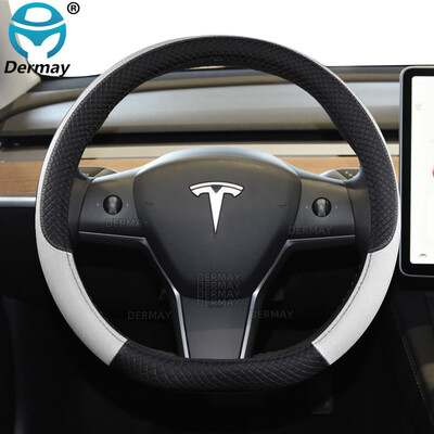 για Tesla Model 3 2016 2017 2018 2019 2020 2021 2022 2023 9 Χρώματα Κάλυμμα τιμονιού αυτοκινήτου PU Δερμάτινο αντιολισθητικό αξεσουάρ αυτοκινήτου