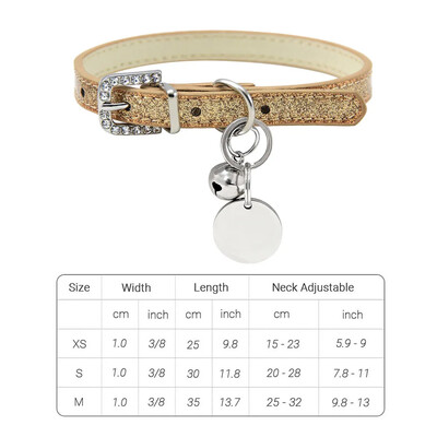 Guler din piele pentru pisici cu clopoțel ID personalizat Guler cu nume pentru pisici Cățeluș Câine Mic Accesorii Pisicuțe Colier Chuahua XS/S