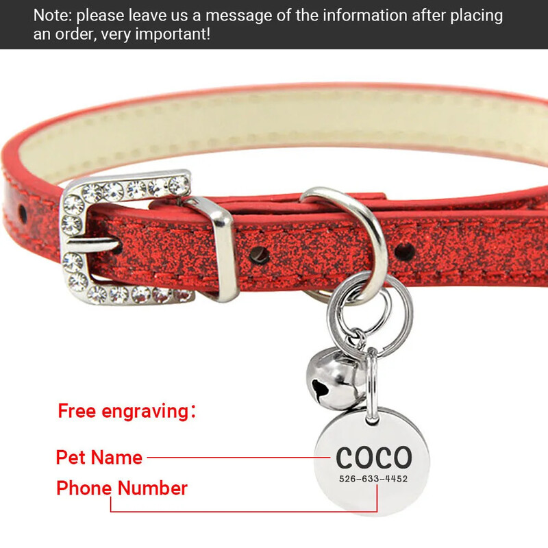 Guler din piele pentru pisici cu clopoțel ID personalizat Guler cu nume pentru pisici Cățeluș Câine Mic Accesorii Pisicuțe Colier Chuahua XS/S