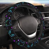 Spalvingos neoninės katės galvutės automobilio vairo dangtis Universalus 14,5-15 salono dekoro apsaugos priedai Elastinis automobilis