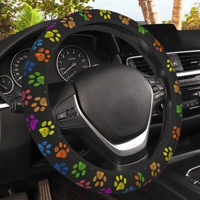 Husa volanului Paw Prints universal 14,5-15,5 inch, drăguț pentru accesorii pentru mașină, elastic, potrivit pentru auto SUV Sedan