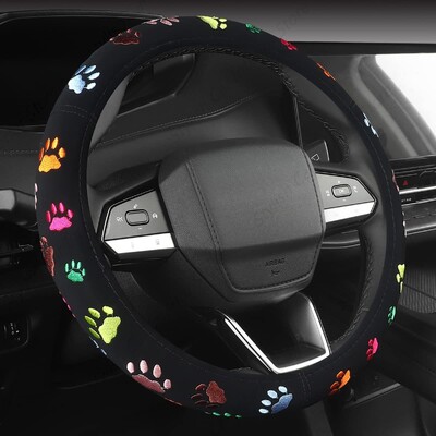 Husa volanului Paw Prints universal 14,5-15,5 inch, drăguț pentru accesorii pentru mașină, elastic, potrivit pentru auto SUV Sedan