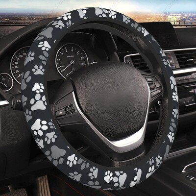 Husa volanului Paw Prints universal 14,5-15,5 inch, drăguț pentru accesorii pentru mașină, elastic, potrivit pentru auto SUV Sedan