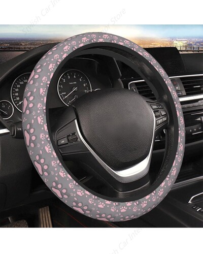 Husa volanului Paw Prints universal 14,5-15,5 inch, drăguț pentru accesorii pentru mașină, elastic, potrivit pentru auto SUV Sedan