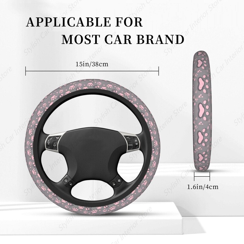 Husa volanului Paw Prints universal 14,5-15,5 inch, drăguț pentru accesorii pentru mașină, elastic, potrivit pentru auto SUV Sedan
