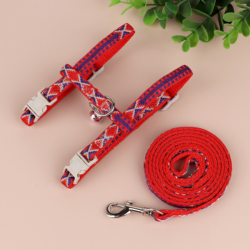 Set de lesă pentru ham pentru pisici din nailon, ham reglabil pentru cățeluș, pisicuță, vestă cu clopot, frânghie de plumb pentru plimbări pentru câini de talie mică, pisici, chihuahua