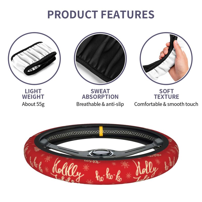 Naujųjų metų snaigė automobilio vairo dangtis 37-38 neslystantis raudonas linksmų Kalėdų tinkamas automobilio apdailai interjero priedai