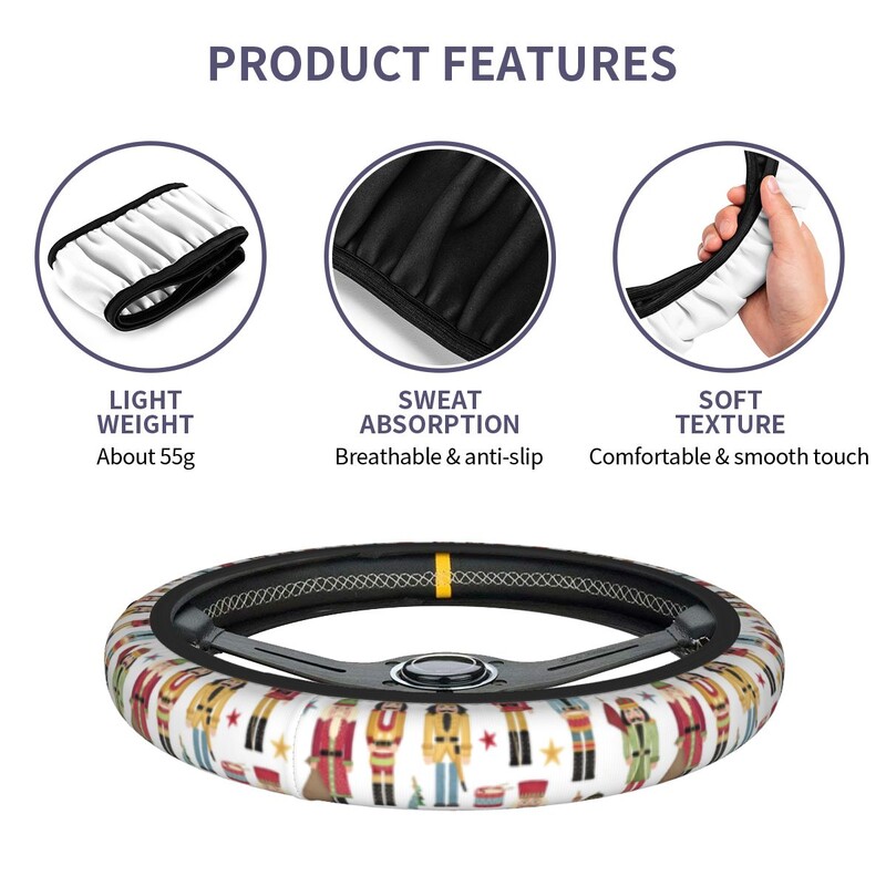 „Nutcracker Christmas Tree Star“ automobilio vairo dangtelis 37-38 Neslystantis Šiaurės šalių Naujųjų metų automobilių stiliaus vairo priedai