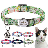 Colier personalizat pentru pisici din nailon cu imprimeu drăguț pentru pisici Colier cu eliberare rapidă din nailon pentru animale de companie, cu clopoțel, reglabil pentru pisici, cățeluș, roz