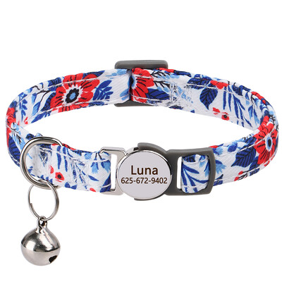 Colier personalizat pentru pisici din nailon cu imprimeu drăguț pentru pisici Colier cu eliberare rapidă din nailon pentru animale de companie, cu clopoțel, reglabil pentru pisici, cățeluș, roz