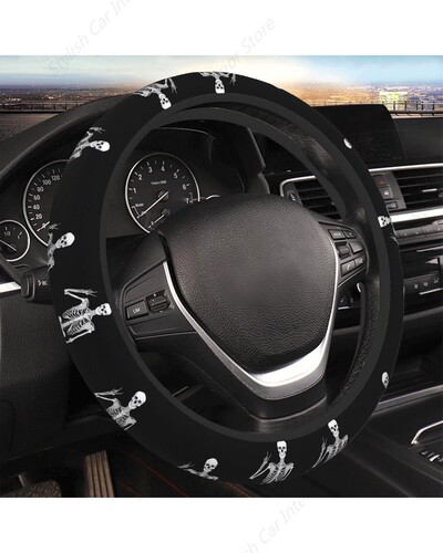 Capac pentru volan cu craniu amuzant din neopren, antiderapant, rezistent la uzură, universal, 14,5-15,5 inci, accesorii drăguțe pentru mașină ProtectElastic