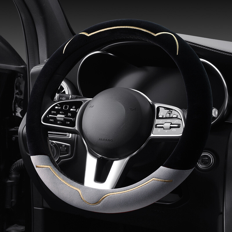 2024-es új autó kormánykerék burkolata téli aranyos rajzfilm macska rövid plüss kormányburkolat csúszásmentes, meleg FourSeasons általános belső tér