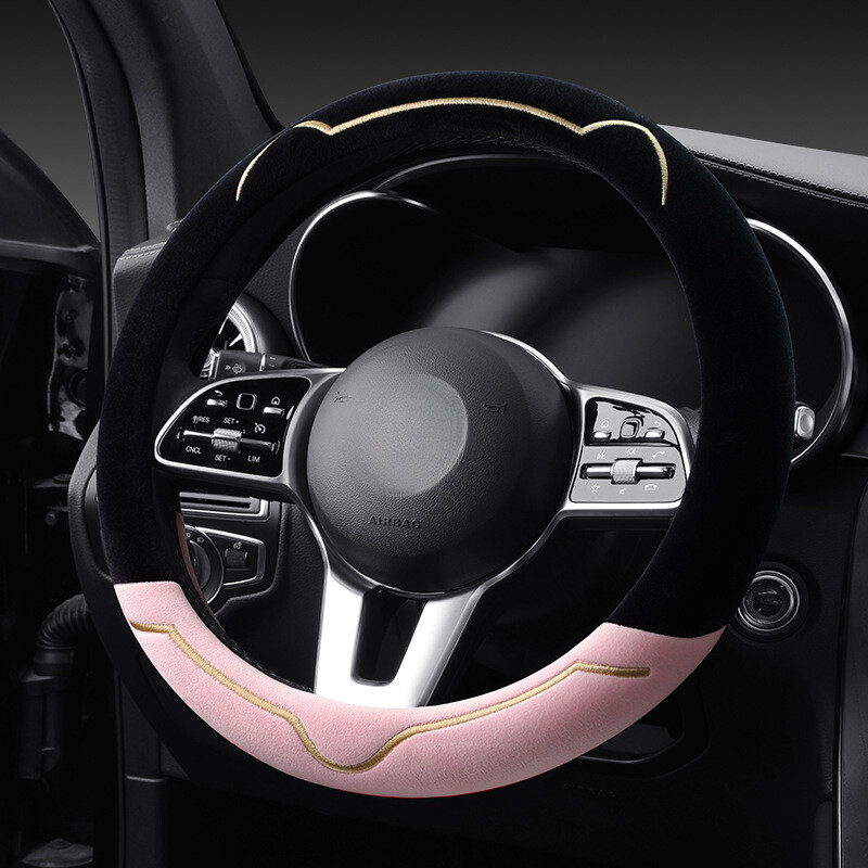 2024-es új autó kormánykerék burkolata téli aranyos rajzfilm macska rövid plüss kormányburkolat csúszásmentes, meleg FourSeasons általános belső tér