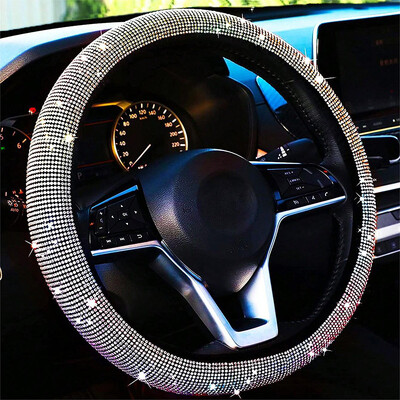 Universalus 38 CM automobilio vairo dangtis PU oda putojantis krištolinis deimantinis vairo apsauga, automobilio salono priedai