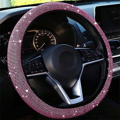 Universalus 38 CM automobilio vairo dangtis PU oda putojantis krištolinis deimantinis vairo apsauga, automobilio salono priedai
