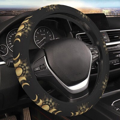 Autó kormánykerék borítása univerzális 15 hüvelykes vintage nap és hold kormánykerék védő autós kiegészítők dekor férfiaknak női