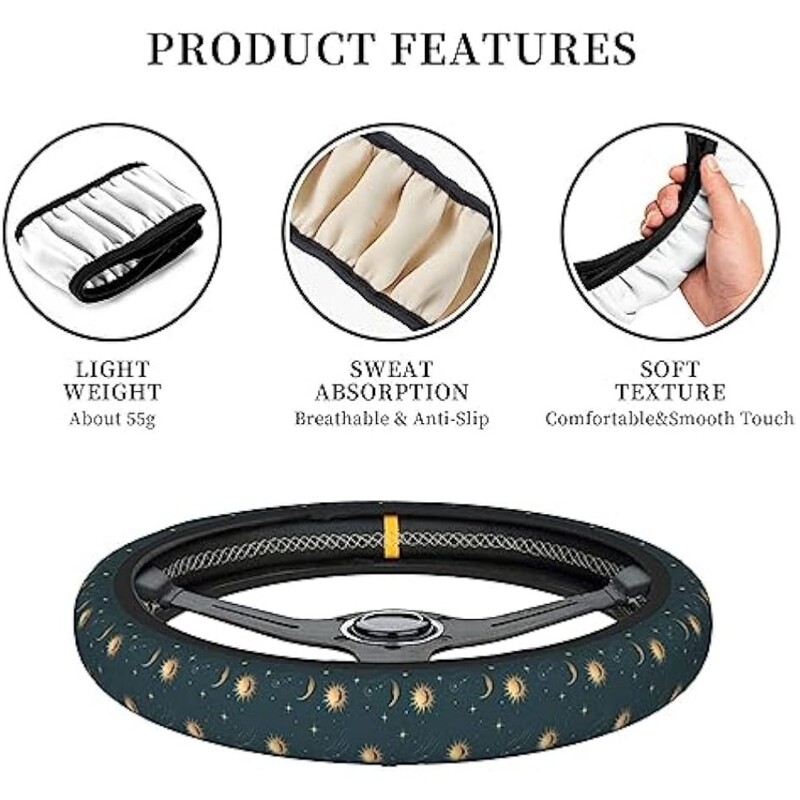 Autó kormánykerék borítása univerzális 15 hüvelykes vintage nap és hold kormánykerék védő autós kiegészítők dekor férfiaknak női