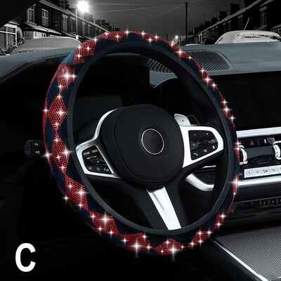 Automobilio vairo dangtelis Universalus Bling Diamond Rhinestones Neslystantis kvėpuojantis vairo apsauga Moterims mergaitėms