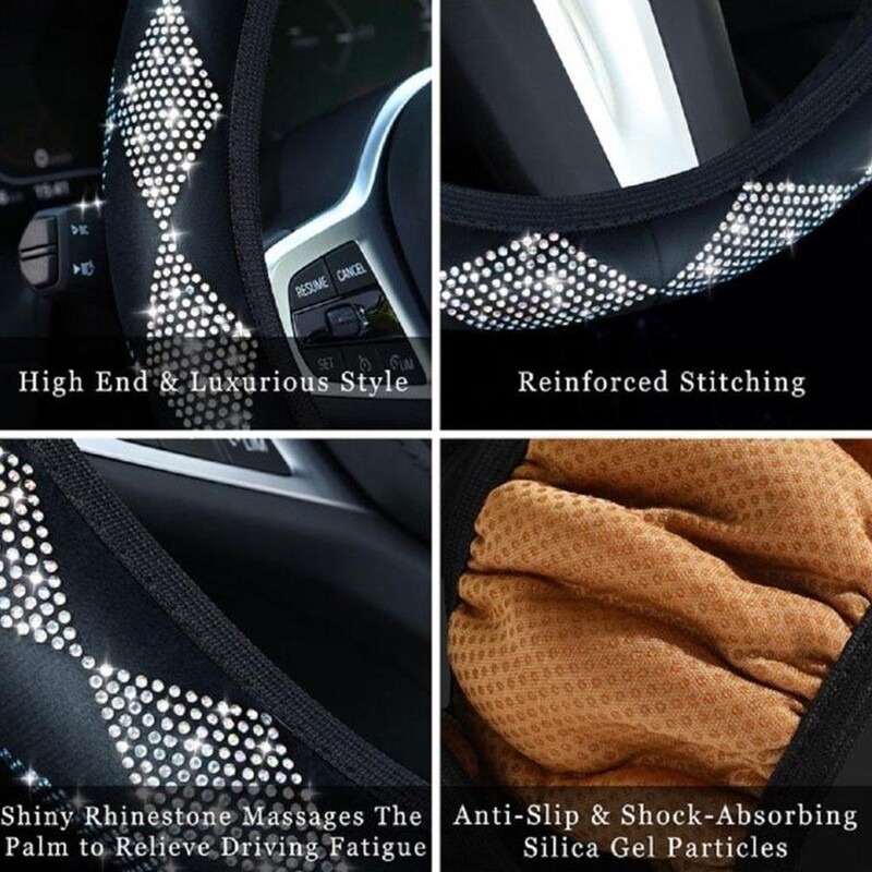 Capacul volanului mașinii Universal Bling Diamond Strass Protector anti-alunecare respirabil pentru volan pentru femei fete
