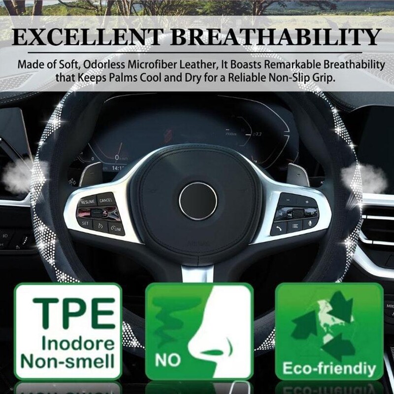 Capacul volanului mașinii Universal Bling Diamond Strass Protector anti-alunecare respirabil pentru volan pentru femei fete