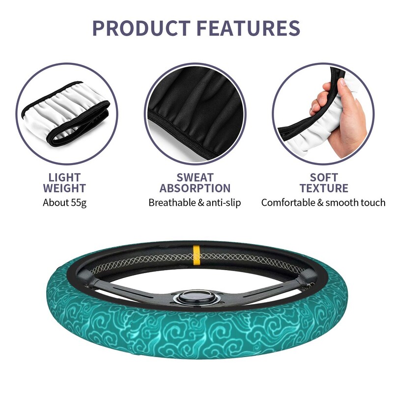 Japanese Clouds Stūres pārsegs Tirkīza un Aqua Cloud Stūres Aizsargs Universal Fit 37-38cm Auto piederumi