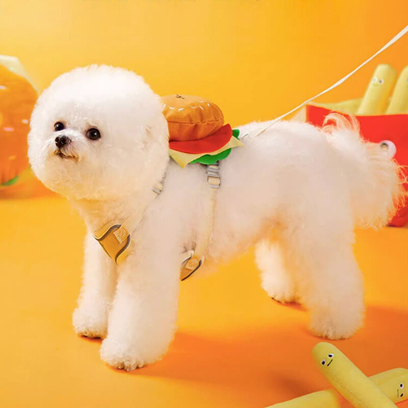 „Hamburger“ krepšio šunų diržų rinkinys lauko dekoravimui mažas vidutinis šuniuko pavadėlis, patvarus poliesteris.