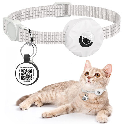Pretpazaudēta kaķa kakla siksna Apple AirTag, QR taga vaicājuma kontakti Kaķēnu mājdzīvnieku produkti, GPS izsekotāja pozicionēšanas apkakles ar gaisa marķējuma turētāju