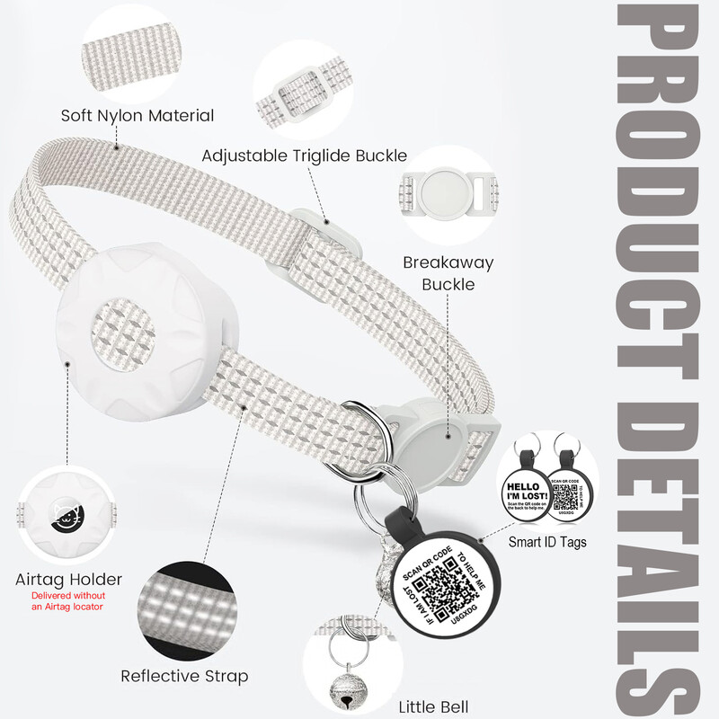 Pretpazaudēta kaķa kakla siksna Apple AirTag, QR taga vaicājuma kontakti Kaķēnu mājdzīvnieku produkti, GPS izsekotāja pozicionēšanas apkakles ar gaisa marķējuma turētāju