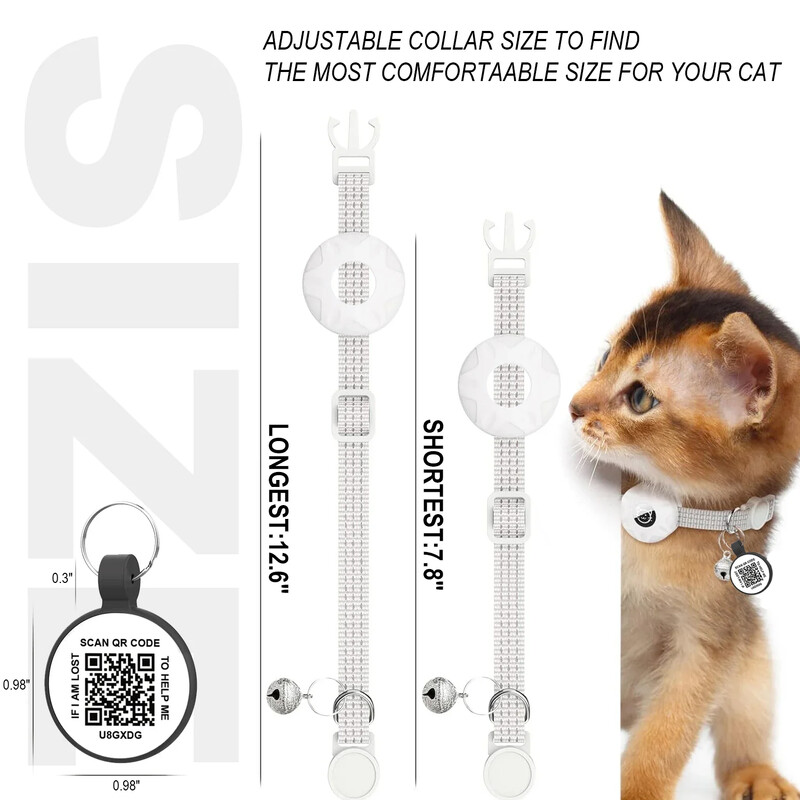 Pretpazaudēta kaķa kakla siksna Apple AirTag, QR taga vaicājuma kontakti Kaķēnu mājdzīvnieku produkti, GPS izsekotāja pozicionēšanas apkakles ar gaisa marķējuma turētāju