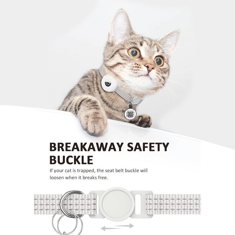 Pretpazaudēta kaķa kakla siksna Apple AirTag, QR taga vaicājuma kontakti Kaķēnu mājdzīvnieku produkti, GPS izsekotāja pozicionēšanas apkakles ar gaisa marķējuma turētāju