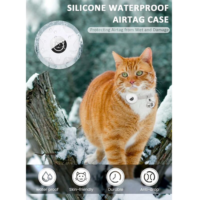 Pretpazaudēta kaķa kakla siksna Apple AirTag, QR taga vaicājuma kontakti Kaķēnu mājdzīvnieku produkti, GPS izsekotāja pozicionēšanas apkakles ar gaisa marķējuma turētāju