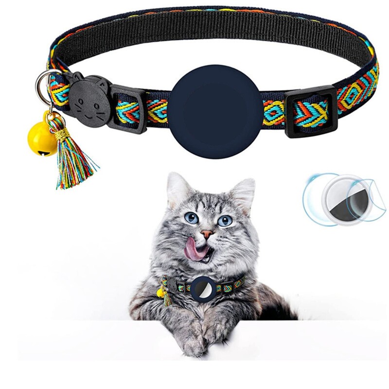 Guler pentru pisici cu clopoțel, zgardă reglabilă, cataramă și suport pentru etichetă de aer din silicon, compatibilă cu papion pentru pisici.