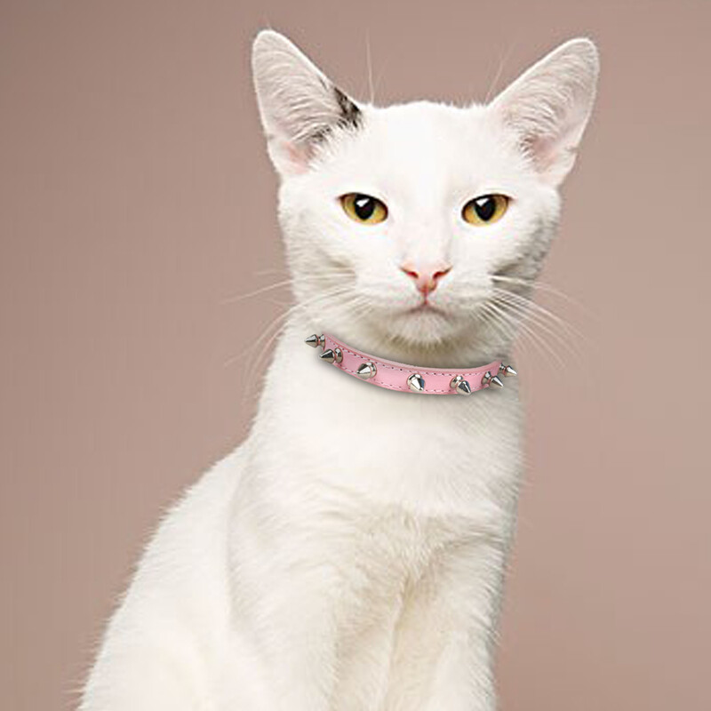 Guler de pisică din piele artificială Guler de pisică cu împletituri anti-mușcătură cu vârfuri Guler reglabil pentru animale de companie pentru câini de talie mică Guler pentru cățeluși