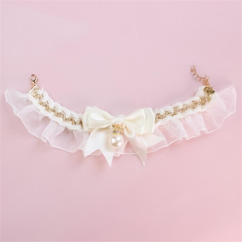 Macska nyakörv aranyos csipke masni kisállat kutya macska nyakörv állítható macska nyaklánc ékszer Édes nyakú dekoratív kisállat kiegészítők Kisállat kellékek