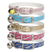 Guler de lux pentru pisici, siguranța care se desprinde, strălucitor, auriu, din piele PU, cu sclipici, zgarda de lux pentru pisici cu accesorii pentru pisici clopot