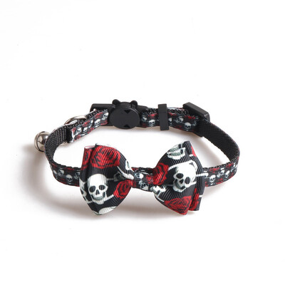 Noul guler de pisică de Halloween, fundă cu clopot, serie de panglici în stil parfumat, fantomă, păianjen, craniu, guler de dovleac