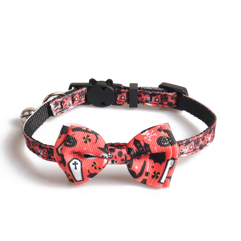 Noul guler de pisică de Halloween, fundă cu clopot, serie de panglici în stil parfumat, fantomă, păianjen, craniu, guler de dovleac