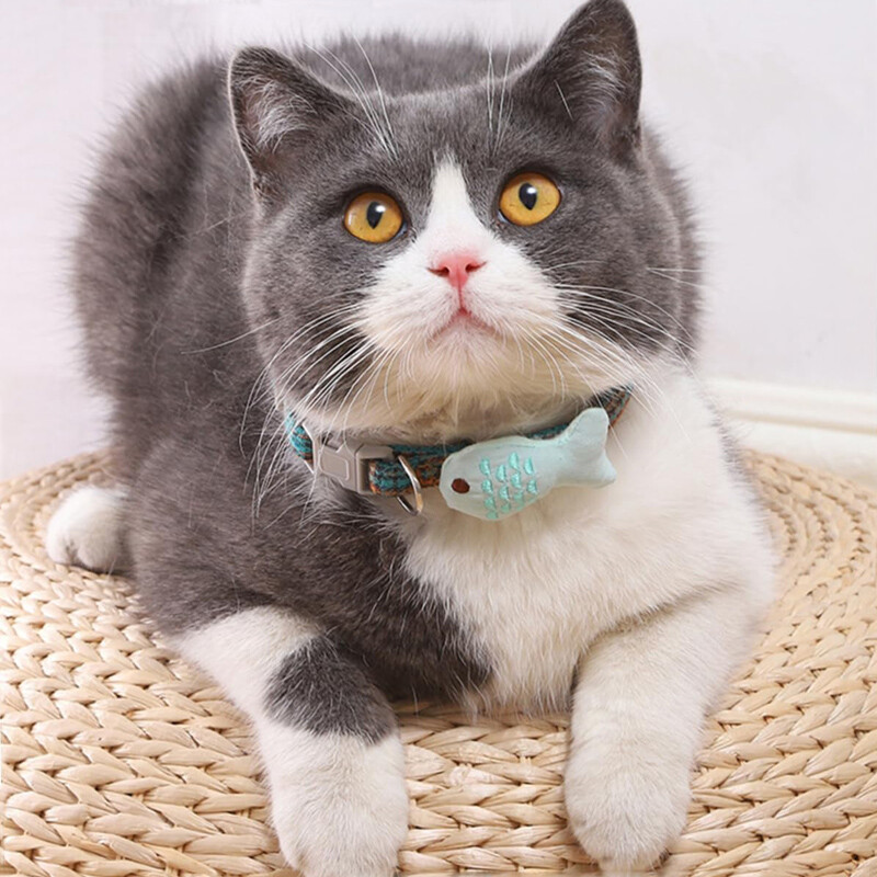 Guler pentru pisici cu pește brodat, cataramă reglabilă, guler pentru pisici mici, colier rafinat pentru pisici, pentru câini, accesorii pentru animale de companie