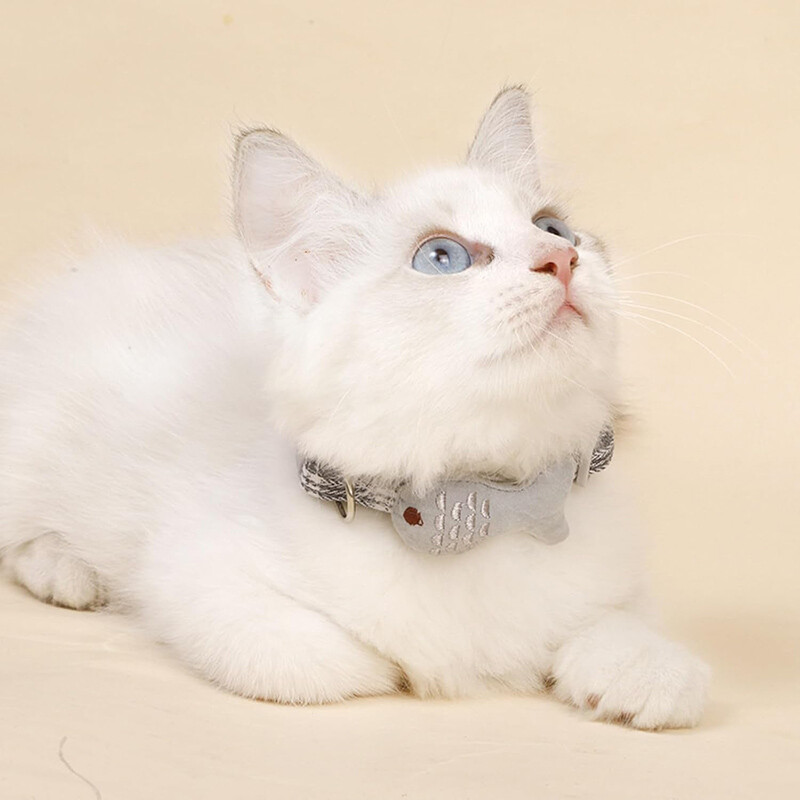 Guler pentru pisici cu pește brodat, cataramă reglabilă, guler pentru pisici mici, colier rafinat pentru pisici, pentru câini, accesorii pentru animale de companie