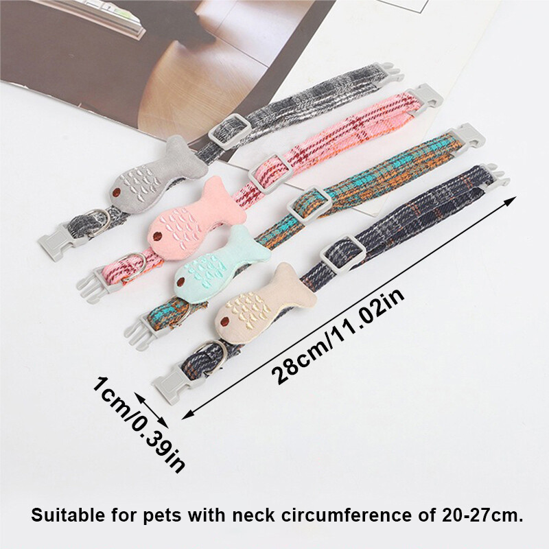 Guler pentru pisici cu pește brodat, cataramă reglabilă, guler pentru pisici mici, colier rafinat pentru pisici, pentru câini, accesorii pentru animale de companie