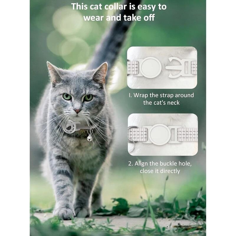 Apple Tag Pet kaklasiksna kaķiem, suņiem, atstarojoša kaķēnu kakla siksna ar gaisa zīmoga turētāju un zvaniņu meitenei zēnam kaķim, drošs pārtraukums